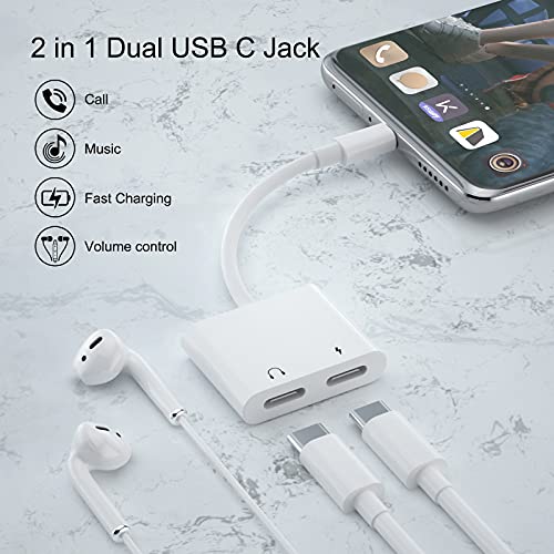 USB Tipo C Audio Adaptador,2 en 1 USB C a Doble USB C Adaptador Carga Audio Tipo C Adaptador para Auriculares con Chipset DAC y Cargador PD para Google Pixel 2/3 XL,Huawei Mate 20 Pro,Pad Pro y más