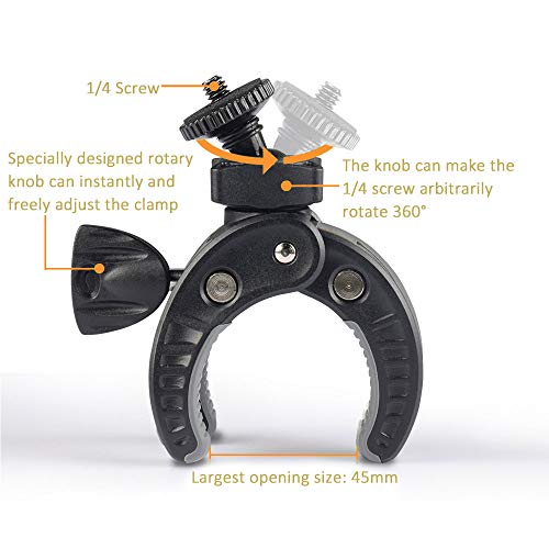 UTEBIT Soporte para Cámara, Abrazadera con Rosca de 1/4" Soporte Gopro Bicicleta Adaptador Gopro Giratorio de 180 Grados Soporte para Teléfono para Gopro Smartphone Cámara de Acción DSLR