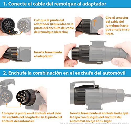 valonic Adaptador Enchufe Remolque | 7 a 13 | Accesorios para Caravana, Coche, camión, Porta bicis | 7 Pines a 13 Pines