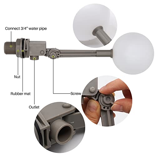 Válvula de bola de flotador PROBEEALLYU Válvula de tanque de agua de llenado automático de 3/4 de pulgada, válvula de bola de agua, válvula de reemplazo de flotador de estanque (gris)