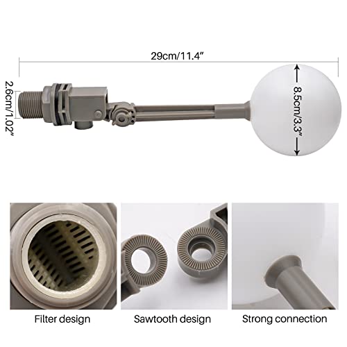Válvula de bola de flotador PROBEEALLYU Válvula de tanque de agua de llenado automático de 3/4 de pulgada, válvula de bola de agua, válvula de reemplazo de flotador de estanque (gris)