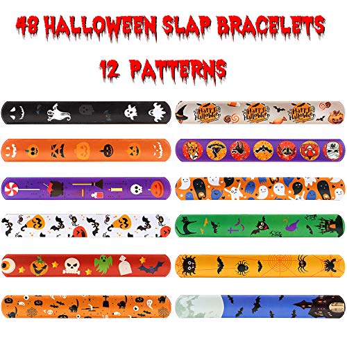 vamei 48 Piezas Juguetes Fiesta Halloween Pulseras de Bofetada Niños Slap Pulsera Halloween Regalo Artículos de Fiesta Cumpleaños