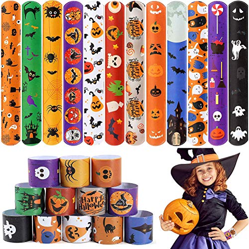 vamei 48 Piezas Juguetes Fiesta Halloween Pulseras de Bofetada Niños Slap Pulsera Halloween Regalo Artículos de Fiesta Cumpleaños