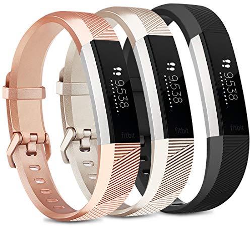 Vancle Pack de 3 bandas compatibles con Fitbit Alta HR y Fitbit Alta Correa de repuesto deportiva ajustable para Fitbit Alta HR/Fitbit Alta (oro rosa/oro/negro, S)