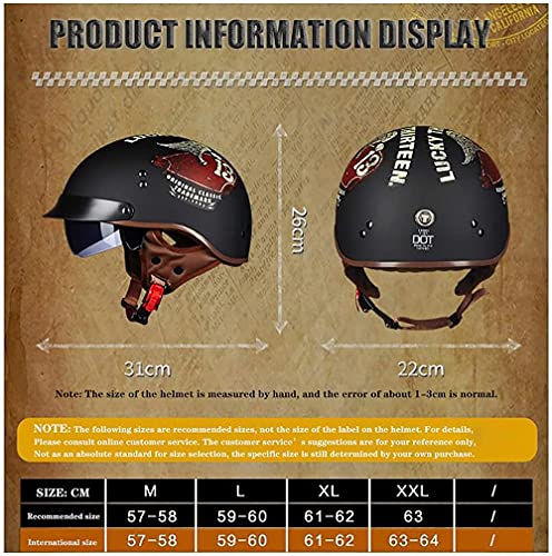 Vbnmda Casco de Motocicleta de Casco Casco de Motocicleta Retro Certificado por Scooter Cruiser Racing MOFA Driver Vespa Helmets Motorcycle Jet con Visera-XL = (61~62cm)_6