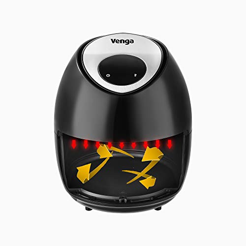 Venga! Freidora de Aire, 4,5 Litros, con Temporizador Digital y Control de Temperatura (80-200°C), 8 Menús Preestablecidos, 1 500 W, Negro, VG AFT 3006