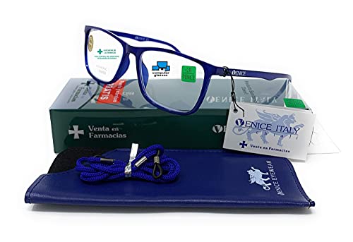 VENICE EYEWEAR OCCHIALI | Gafas de lectura con filtro bloqueo de luz azul para gaming, ordenador, móvil. Anti fatiga professional ULTRALIGERAS y resistentes (Azul con bloqueo de luz azul, +3.50)