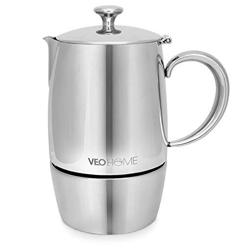 VeoHome - Cafetera Italiana de Acero Inoxidable 6 tazas 300 ml – Cafetera Moka Italiana para cocinas Inducción, Vitrocerámica y de Gas - Estilo Espresso – Irrompible, Segura y apta para Lavavajillas