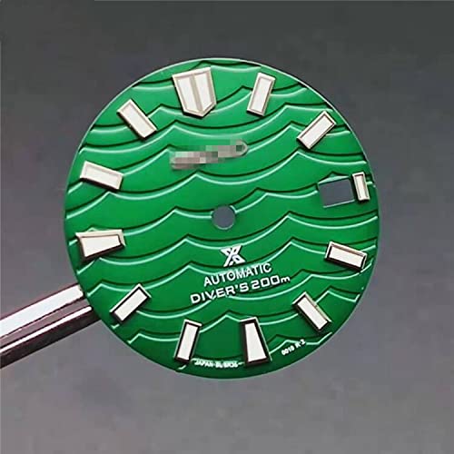 Verde 28.5MM onda diseño reloj dial C3 verde luminoso dial para NH35 movimiento automático reloj