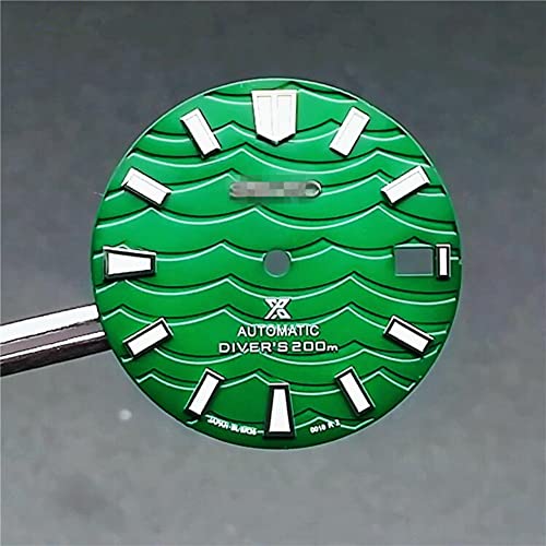 Verde 28.5MM onda diseño reloj dial C3 verde luminoso dial para NH35 movimiento automático reloj