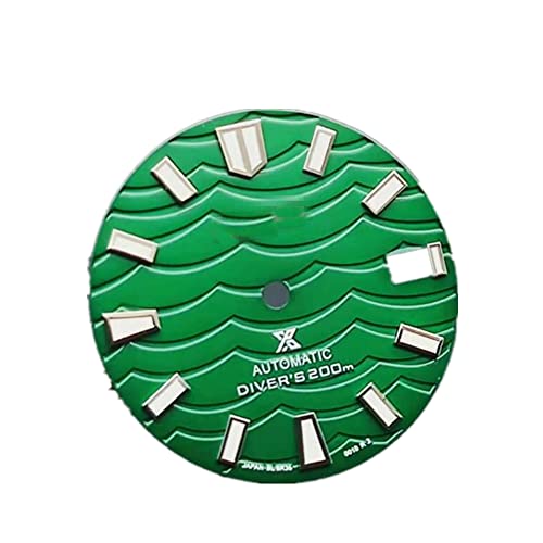 Verde 28.5MM onda diseño reloj dial C3 verde luminoso dial para NH35 movimiento automático reloj