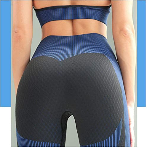 Veriliss 3 Piezas Mujer Yoga Traje Entrenamiento Para, Gym Mallas de Yoga Sin Costuras y Sujetador Deportivo Elástico Ropa de Gimnasio (NegroAzul, L)