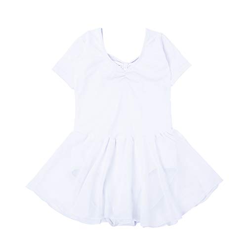 Vestido de Ballet Maillot de Danza Gimnasia Leotardo Algodón Body Clásico para Niña Blanco 140