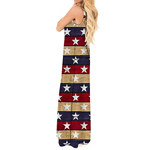 Vestido del Día de La Independencia Ropa Estampada sin Mangas con Rayas de Estrellas para El 4 de Julio Suministros para Fiestas del Día Nacional