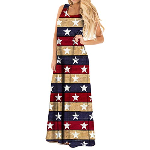 Vestido del Día de La Independencia Ropa Estampada sin Mangas con Rayas de Estrellas para El 4 de Julio Suministros para Fiestas del Día Nacional