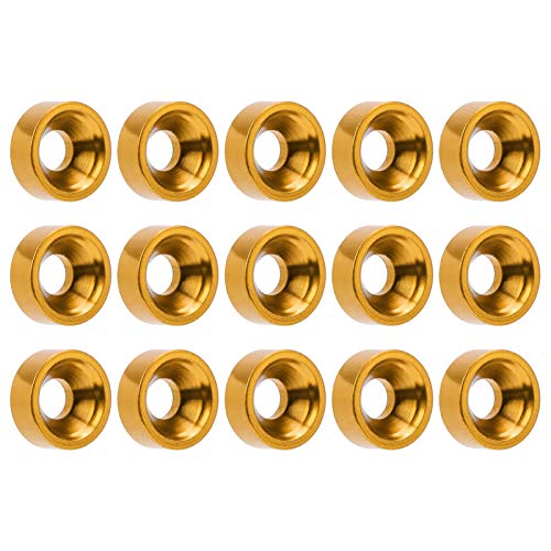 VGEBY M3 Arandela avellanada, 15 piezas M3 Arandela de cabeza Junta de cabeza avellanada de aleación de aluminio Junta cóncava de alta resistencia para modelo RC(oro)