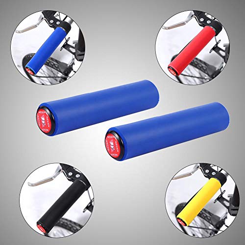 VGEBY Puños de Bicicleta, 1 par de puños de Gel de sílice a Prueba de Golpes, puños de Bicicleta de montaña Ligeros para Manillar de 18 mm, Azul, Rojo, Negro, Amarillo(Negro)