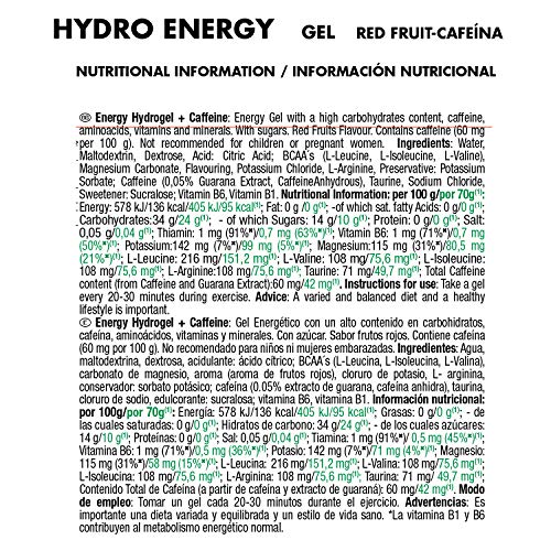 Victory Endurance Hydro Energy Gel Caffeine Red Fruit 70g.Textura más líquida. 42 mg de cafeína por gel.