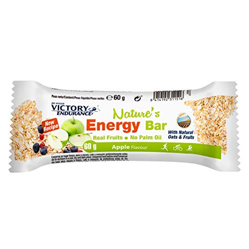 Victory Endurance Nature´s Energy Bar Manzana 60g, barrita energética con un 41% Frutas y 64% de hidratos de carbono, gran sabor y energía