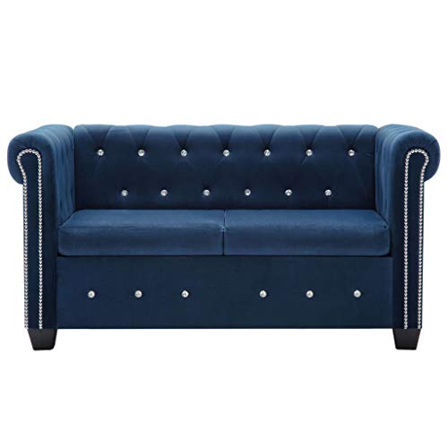 vidaXL Chesterfield Sofá de 2 Plazas Terciopelo 146x75x72cm Azul Mobiliario