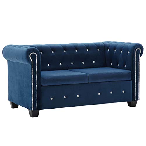 vidaXL Chesterfield Sofá de 2 Plazas Terciopelo 146x75x72cm Azul Mobiliario