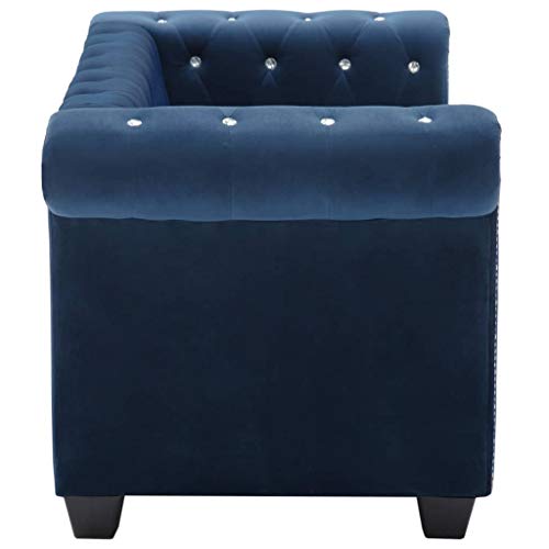 vidaXL Chesterfield Sofá de 2 Plazas Terciopelo 146x75x72cm Azul Mobiliario