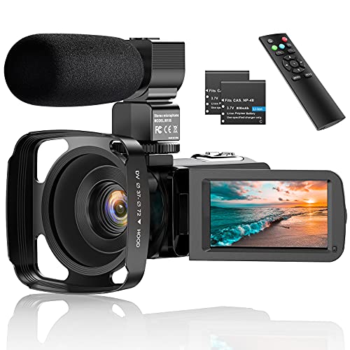 Videocámara, 2.7K Vlogging Cámara para Youtube Videocámara Digital UHD 36MP IR Visión Nocturna Cámara Digital con 3.0" Pantalla táctil 16X con Micrófono, Webcámara, Control Remoto, 2 baterías