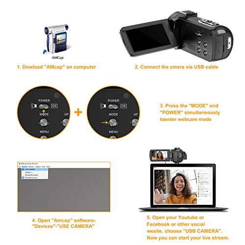 Videocámara, 2.7K Vlogging Cámara para Youtube Videocámara Digital UHD 36MP IR Visión Nocturna Cámara Digital con 3.0" Pantalla táctil 16X con Micrófono, Webcámara, Control Remoto, 2 baterías