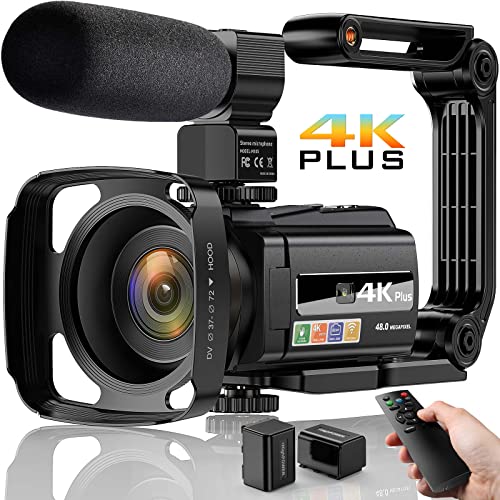 Videocámara 4K Ultra HD 48MP Camara,WiFi IR Visión Nocturna Camara Video,Zoom Digital 16X 3.0 IPS Pantalla Táctil Giratoria De 270 °Youtube cámara con Micrófono,Estabilizador,Control Remotol