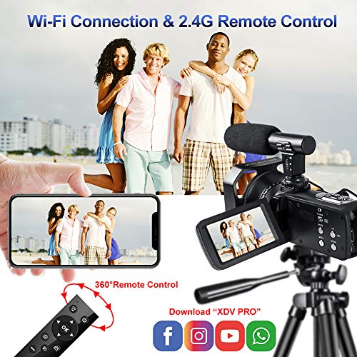 Videocamara Digital 4K Videocámara 48MP Image Camaras Digitales con WiFi Camara de Video con Micrófono, Zoom Digital 18X, Pantalla Táctil de 3"y Control Remoto