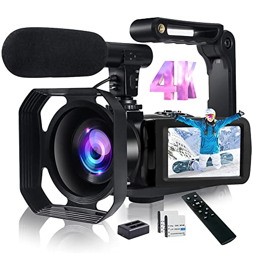 Videocamara Digital 4K Videocámara 48MP Image Camaras Digitales con WiFi Camara de Video con Micrófono, Zoom Digital 18X, Pantalla Táctil de 3"y Control Remoto