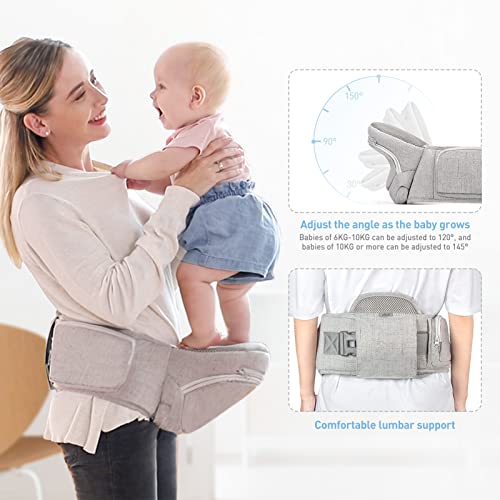 Viedouce Portabebés con Asiento Plegable,Mochila Portabebe Ergonómico con Soporte Lumbar,Porta Bebe con 5 Posiciones de ángulo Ajustable para Recién Nacidos de 6 a 36 Meses (3 a 20 kg)