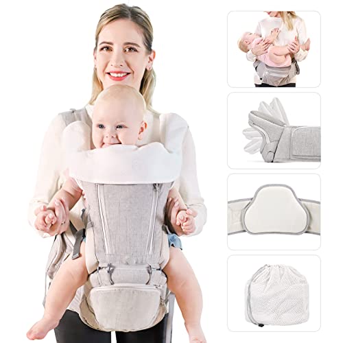 Viedouce Portabebés con Asiento Plegable,Mochila Portabebe Ergonómico con Soporte Lumbar,Porta Bebe con 5 Posiciones de ángulo Ajustable para Recién Nacidos de 6 a 36 Meses (3 a 20 kg)