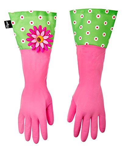 VIGAR Flower Power Guantes de Cocina, Material: composición 100% látex, Rosa/Verde, Dimensiones: 43 X 1 X 18 Cm