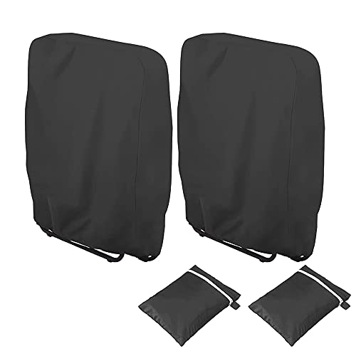 Viilich Funda para sillas plegables, 2 unidades, resistente al viento, a los rayos UV, resistente al agua, para sillas de conferencias, plegables, muebles de jardín, con bolsa de transporte (negro)