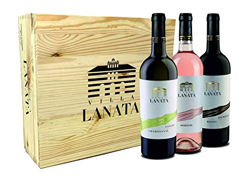 Villa Lanata Langhe Chardonnay + Piemonte Rosato + Piemonte Rosso Vino Italiano en Estuche de Madera - 3 Botellas X 750ml