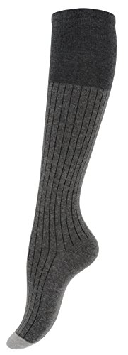 Vincent Creation® 3 pares de Rodilla alta calcetines para mujer con algodón extra fino, gris