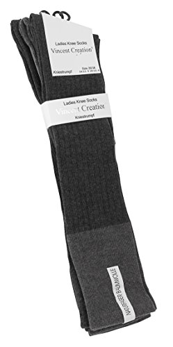 Vincent Creation® 3 pares de Rodilla alta calcetines para mujer con algodón extra fino, gris