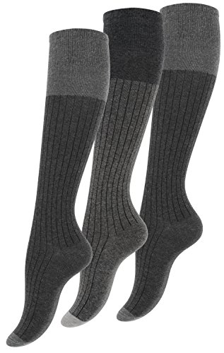 Vincent Creation® 3 pares de Rodilla alta calcetines para mujer con algodón extra fino, gris