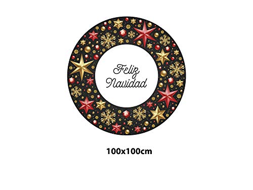 Vinilo Adhesivo Transparente en Efecto Espejo Corona Feliz Navidad | 100 x 100 cm | Vinilo Económico y Original | Vinilo Reserva de Blanco Troquelado
