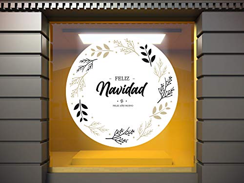 Vinilo Adhesivo Transparente en Efecto Espejo Feliz Año Nuevo y Feliz Navidad | 100 x 100 cm | Vinilo Económico y Original | Vinilo fondeado de Blanco y Troquelado