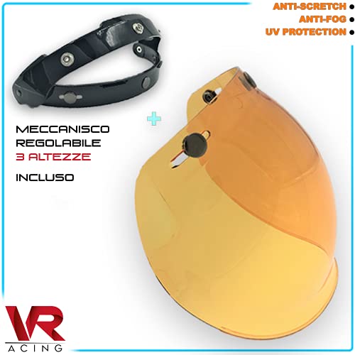 Visera Burbuja Para Casco Jet o Integral 3 Botones Bubble Universal Mecanismo Ajustable en 3 Alturas a Prueba De Viento Para Harley Biltwell Bell DMD Bandit Yam AFX Nolan Agv ( Naranja )