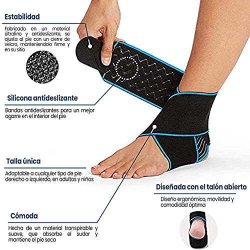 VITA UP | Tobillera Estabilizadora para Esguince y Fascitis Plantar, Protector de Compresión Ajustable y Elástico para el Tobillo, Hombre y Mujer, Deportiva, Correr, Boxeo, Fútbol y Otros (Azul)