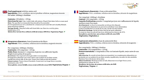 Vita World L-Ornitina 1000mg 120 Cápsulas Vita World Farmacia Alemania - L-Ornithina - Masa Muscular -