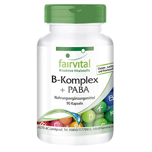 Vitamina B Complex - B-75 con PABA - Complejo de Vitamina B + Colina, Inositol y PABA (Ácido para-aminobenzoico) - VEGANO - Dosis elevada - 90 Cápsulas - Calidad Alemana