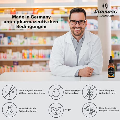 Vitamina B12 Gotas 500 mcg Alta Dosis por Diaria, Vitamina B12 Vegano y Líquido 50 ml (1700 Gotas), Metilcobalamina y Adenosilcobalamina, Alta Biodisponibilidad, sin Aditivos Innecesarios