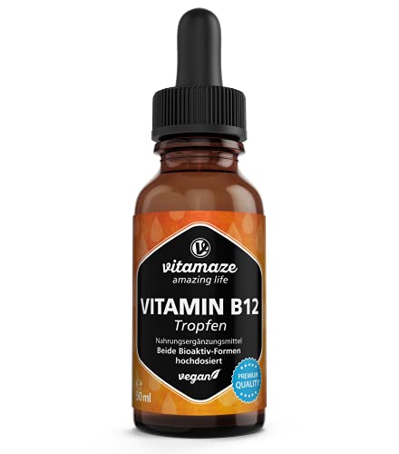 Vitamina B12 Gotas 500 mcg Alta Dosis por Diaria, Vitamina B12 Vegano y Líquido 50 ml (1700 Gotas), Metilcobalamina y Adenosilcobalamina, Alta Biodisponibilidad, sin Aditivos Innecesarios