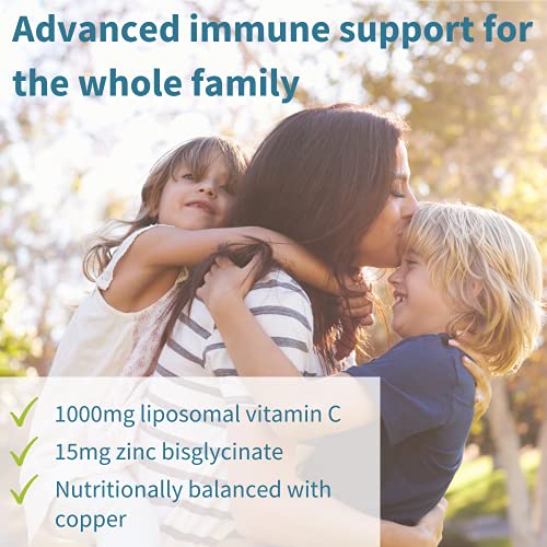 Vitamina C Liposomal Complex de 1000 mg con Zinc, cobre y selenio, complejo líquido de apoyo inmunológico para adultos y niños, sabor cítrico y vainilla, 30 porciones