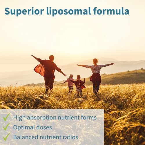 Vitamina C Liposomal Complex de 1000 mg con Zinc, cobre y selenio, complejo líquido de apoyo inmunológico para adultos y niños, sabor cítrico y vainilla, 30 porciones