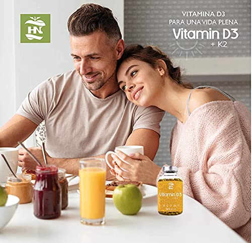 Vitamina D - 365 Cápsulas de vitamina D3 K2 – Vitamina D (5000 UI) altamente concentrada. Favorece la función inmunológica y ósea - 365 cápsulas